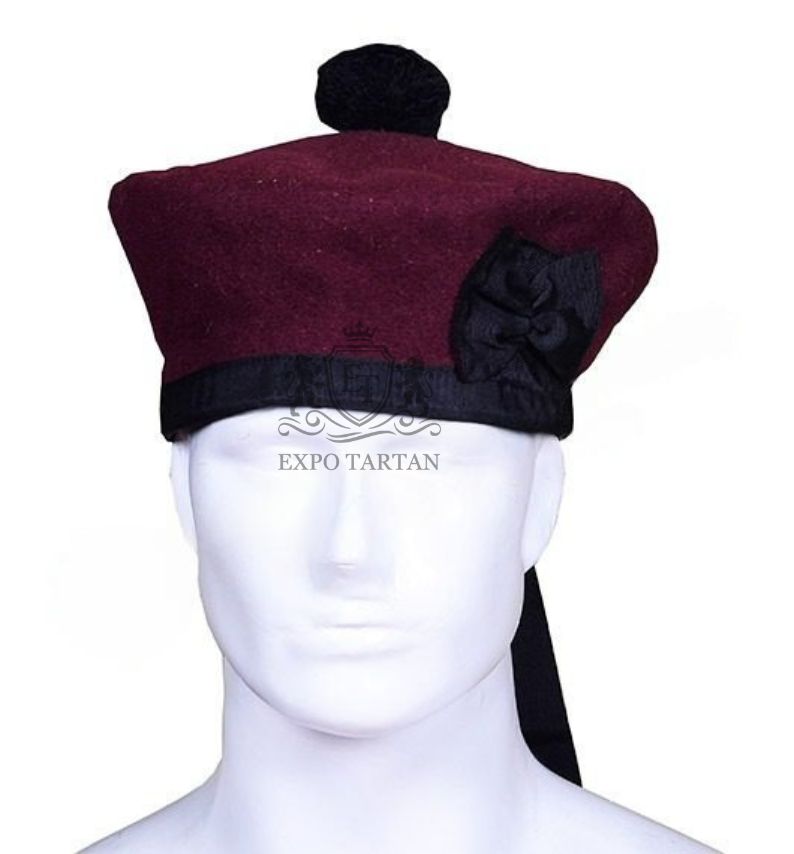 Scottish Military Kilt Cap Maroon Wool Balmoral Bonnet Hat