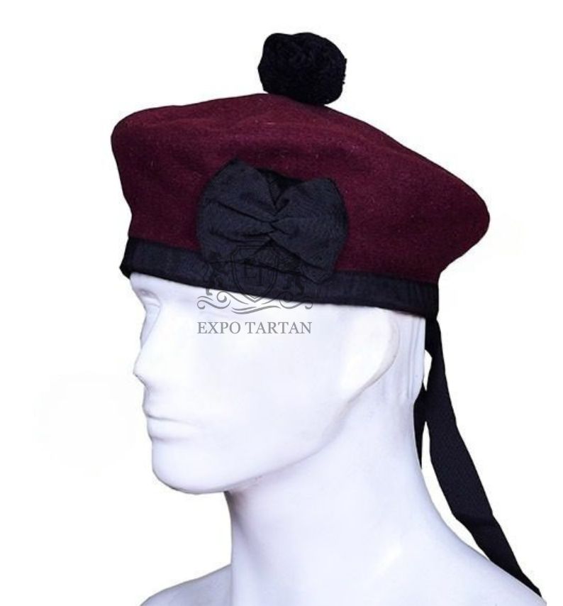 Scottish Military Kilt Cap Maroon Wool Balmoral Bonnet Hat