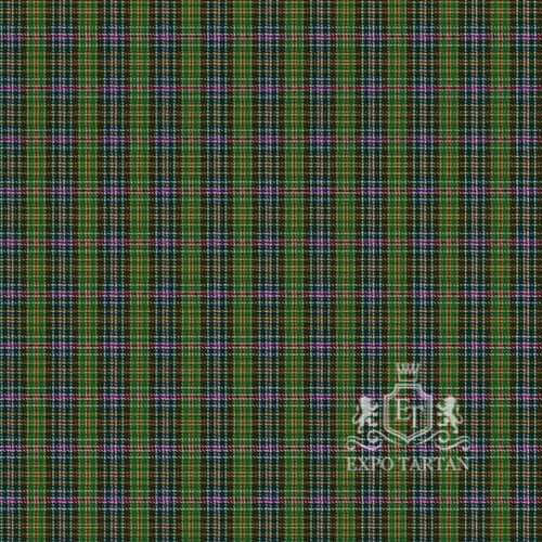 Men's Bhutan Swatch showing a closely woven earthy green and black sett, intricately intersected by fine golden-orange lines and bright magenta overchecks.