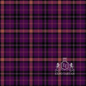 Men's Black Rose Swatch showing a deep purple sett, intersected by thick black bands and fine vibrant pink lines