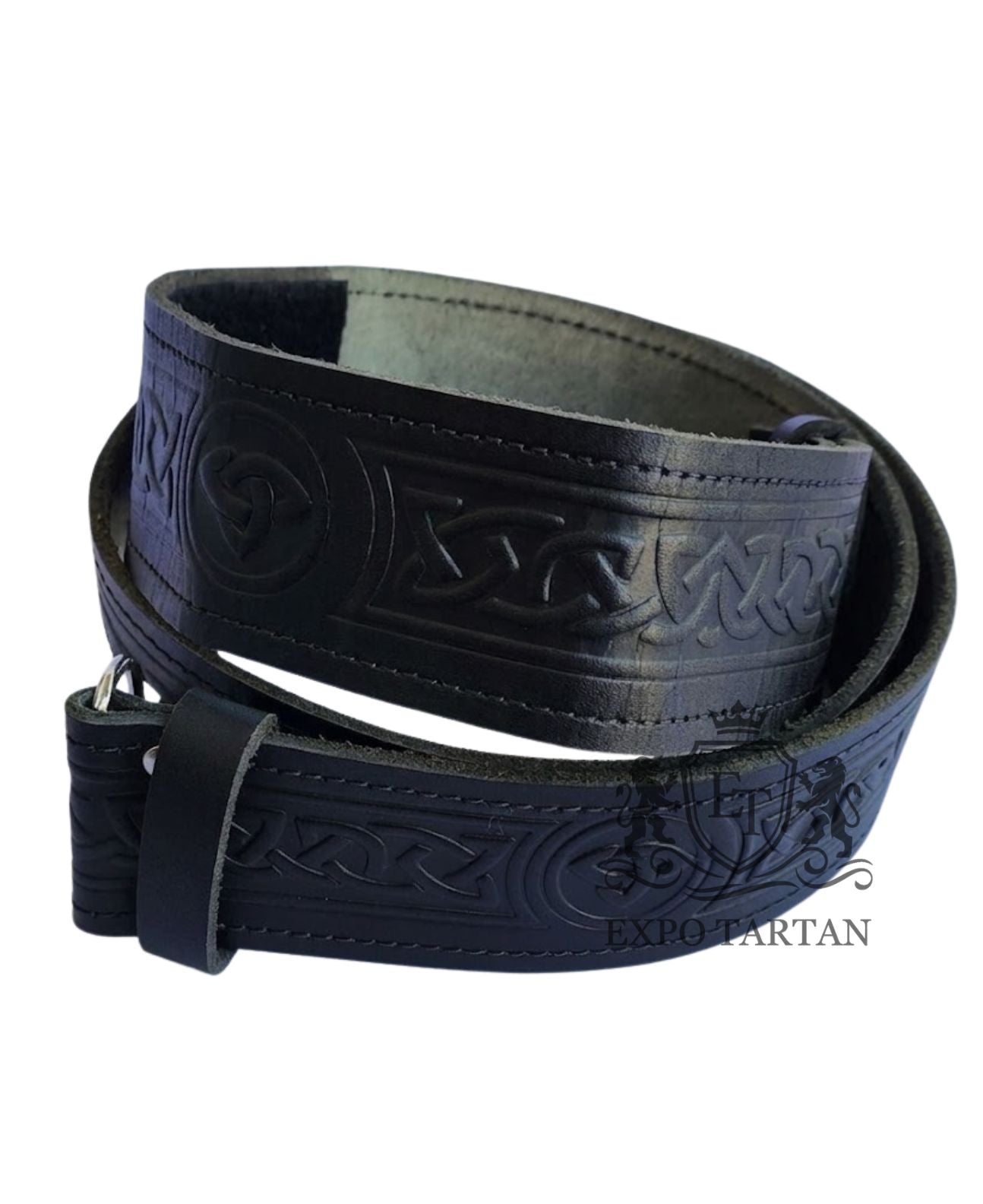 Black Celtic Embossed Leather Kilt Belt