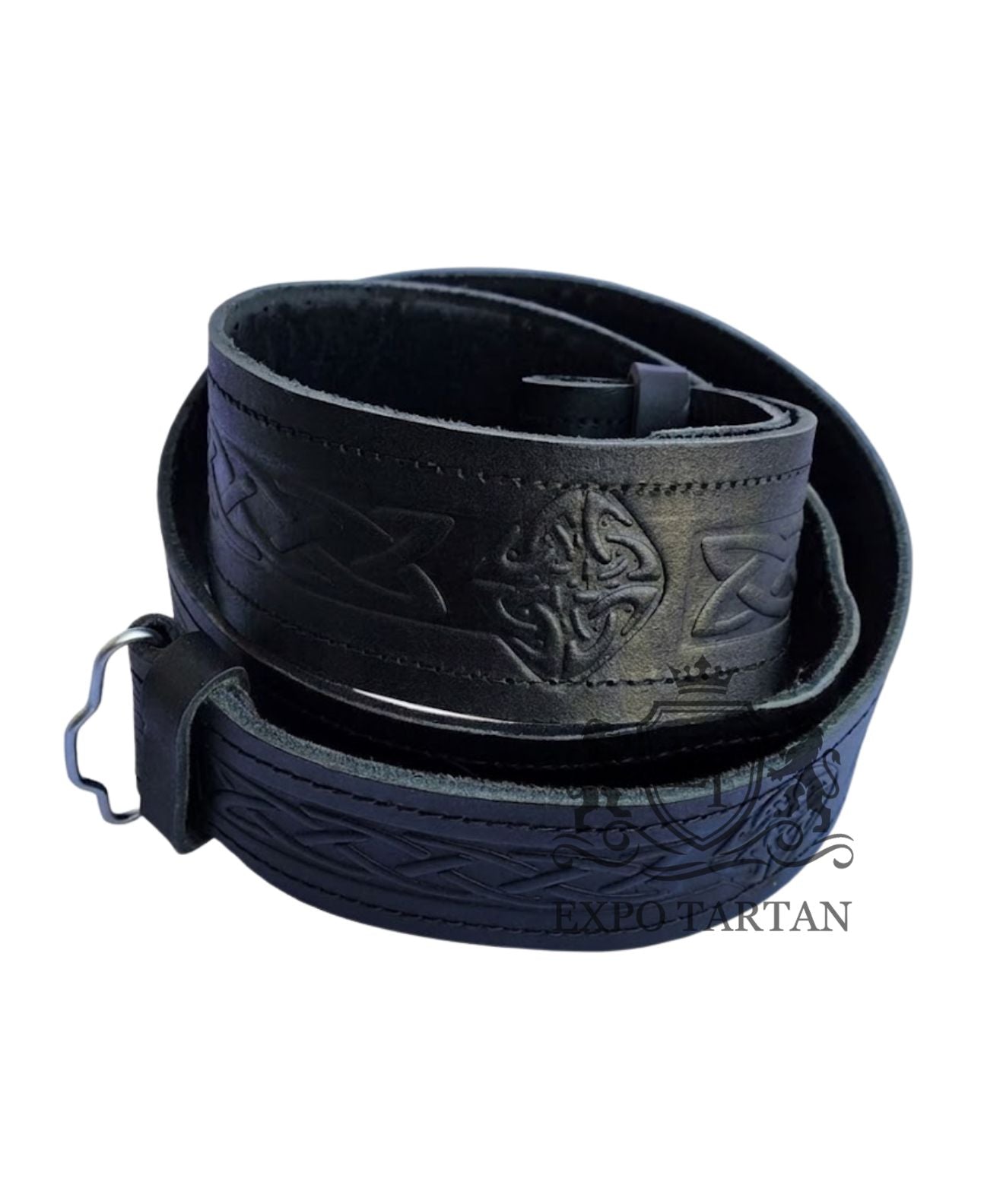 Black Celtic Knot Embossed Leather Kilt Belt