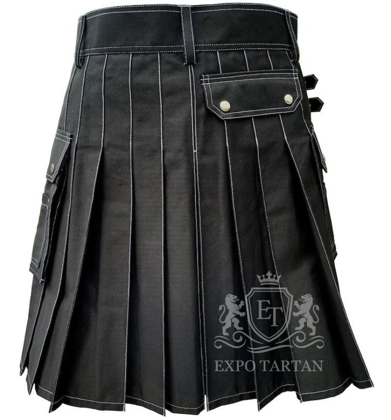 Black Cotton Utility Kilt Men's Cargo Work Kilt
