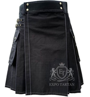 Black Cotton Utility Kilt Men's Cargo Work Kilt