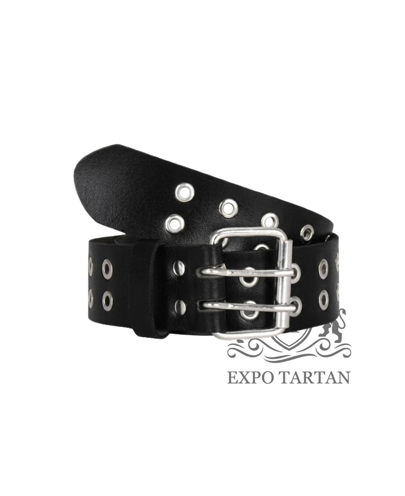 Black Dual Silver Prong Leather Kilt Belt