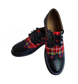 Black Ghillie Brogue Kilt Shoes With Tartan