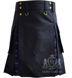 Black Hybrid Utility Kilt Pride of Scotland Tartan with Cargo Pockets