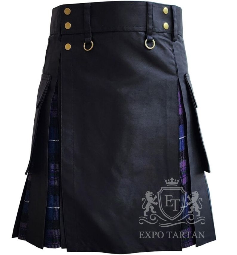 Black Hybrid Utility Kilt Pride of Scotland Tartan with Cargo Pockets