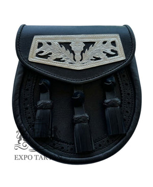 Black Leather Sporran With Thistle Cantle
