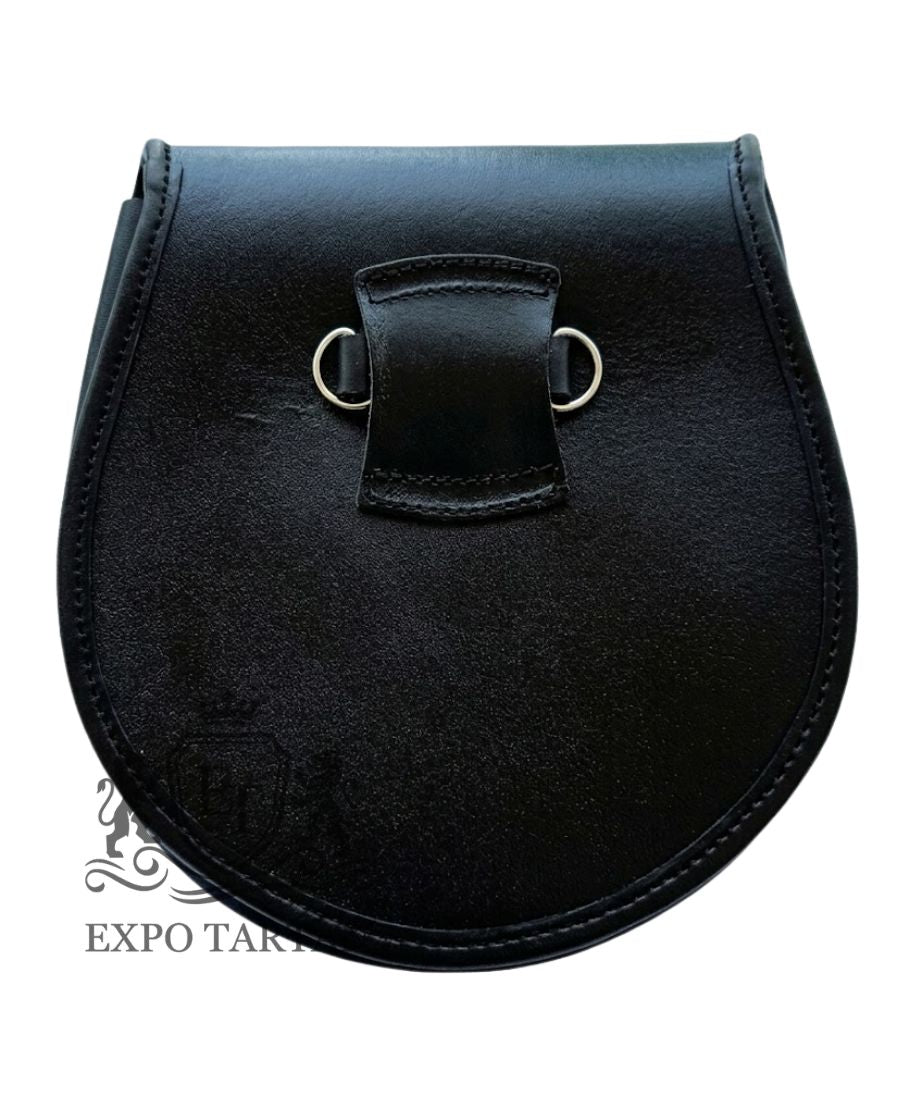Black Leather Sporran With Thistle Cantle