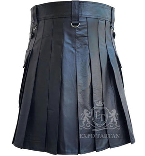 Black Leather Utility Kilt Custom Made Scottish Highland Style