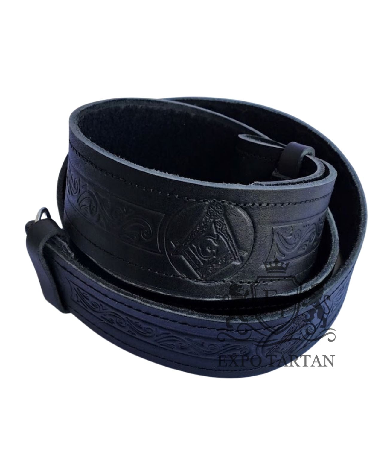 Black Masonic Embossed Leather Kilt Belt