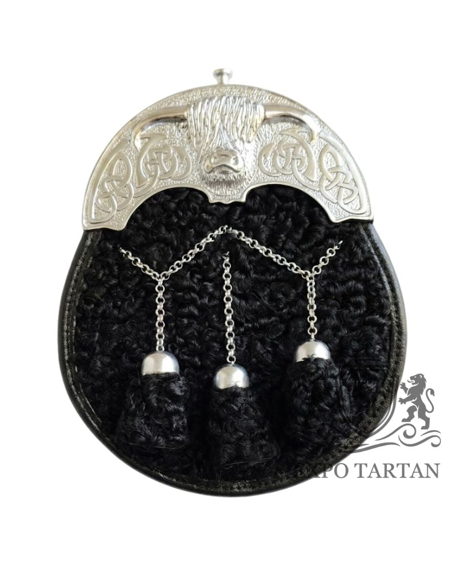 Black Sheep Fur Full Dress Sporran With Silver Chrome Cantle