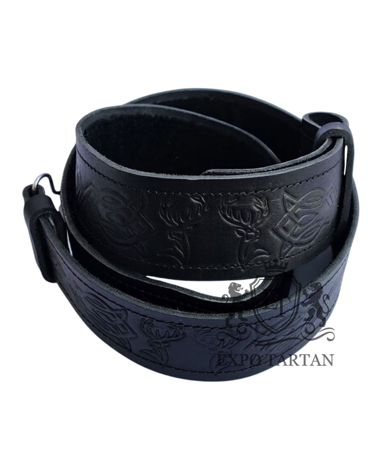 Black Stag Head Embossed Leather Kilt Belt