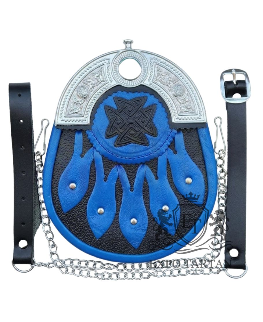 Black & Blue Full Dress Leather Kilt Sporran