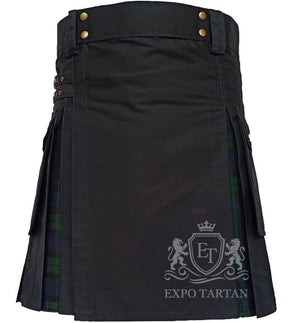 Black Utility Hybrid Kilt with Black Watch Tartan Gothic Highland Wear for Men