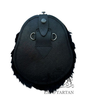 Black & White Rabbit Fur Sporran With Thistle Badge 