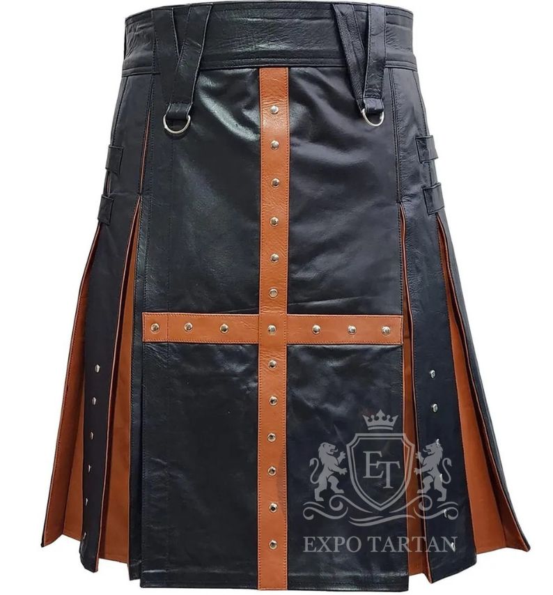 Black With Orange Leather Hybrid Utility Fashion Kilt