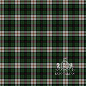 Men's Border Cattle Show Swatch showing a rich green and grey sett, intricately intersected by thick dark bands and fine warm orange line