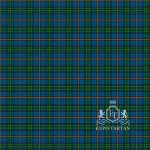 Men's Borders Health Board Swatch showing a medium blue and forest green sett, intricately intersected by fine red and pale yellow lines.