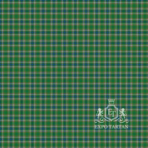 Men's Boucherville District Swatch showing a bright green and blue sett, intricately intersected by white bands and fine bright yellow lines.