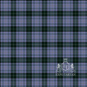 Men's Breifne Swatch showing soft heathered purple and forest green sett, intricately intersected by black bands with fine yellow lines