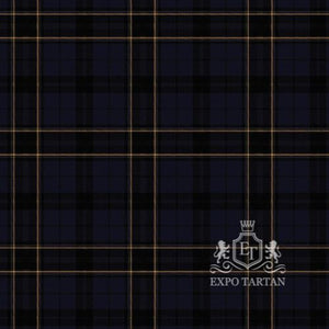 Men's Brighton and Hove Dress Swatch showing a deep navy and black sett, intricately intersected by fine gold double lines