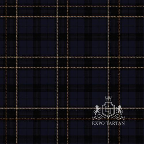 Men's Brighton and Hove Dress Swatch showing a deep navy and black sett, intricately intersected by fine gold double lines