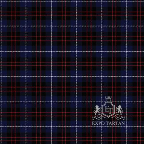 Men's Britannia Swatch showing a dense navy blue and black sett, intricately intersected by red double bands and fine white lines.