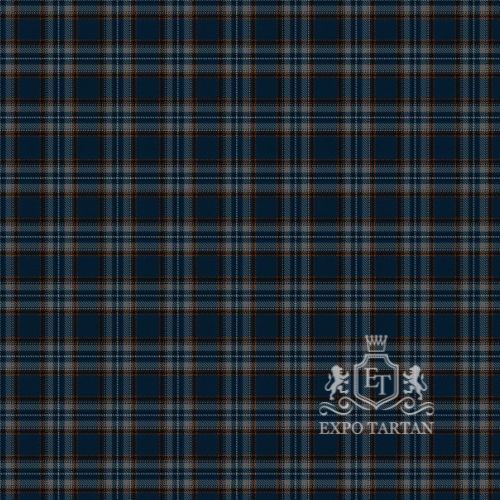 Men's British Caledonian Airways #1 Swatch showing a dense dark navy sett, intricately intersected by lighter blue bands and fine reddish-brown lines