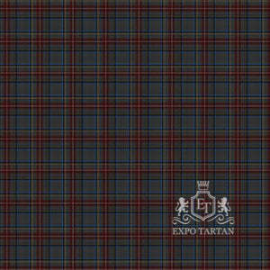 Men's British Caledonian Airways #2 Swatch showing a deep slate grey sett, intricately intersected by maroon bands and fine bright blue and yellow lines.