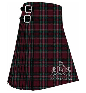 Custom British Caledonian Airways #4 Tartan Kilt featuring a burgundy, dark green, black, and gold plaid pattern by Expo Tartan