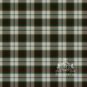 Men's British Columbia #2 Swatch showing a light silver sett, intricately intersected by deep forest green and burgundy blocks with fine gold lines