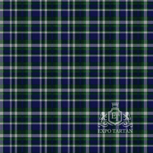 Men's British Columbia (CIDD 28107) Swatch showing a deep navy blue and green sett, intricately intersected by crisp light grey double lines