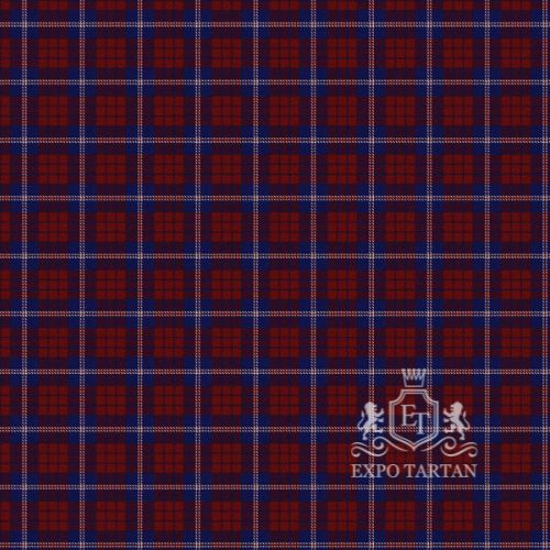 Men's British European Swatch showing a deep red and navy blue sett, intricately intersected by fine gold lines.