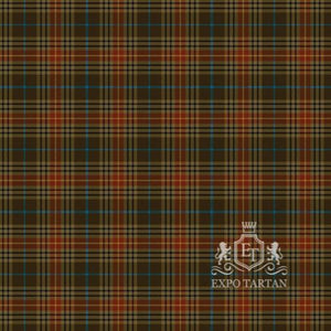 Men's Brittany National Walking Swatch showing a deep brown and muted olive sett, intricately intersected by rust orange bands and fine bright blue lines