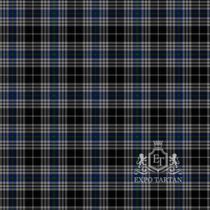 Men's Brittany National Swatch showing a striking black and silver-grey sett, intricately intersected by fine blue and green lines.