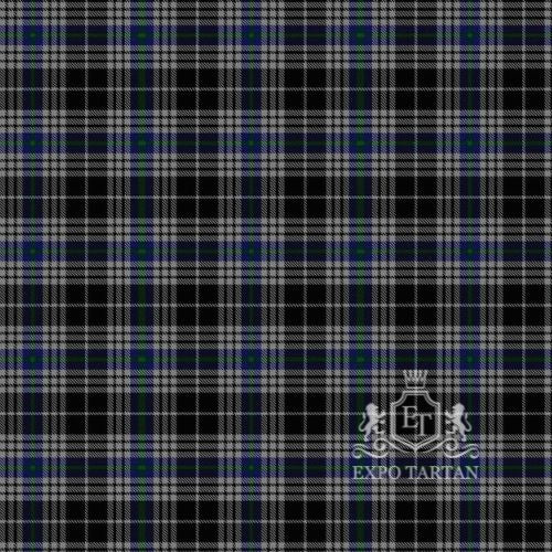 Men's Brittany National Swatch showing a striking black and silver-grey sett, intricately intersected by fine blue and green lines.