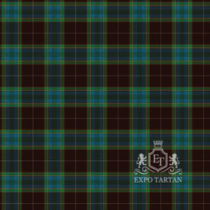 Men's Broome County Swatch showing a deep dark brown and black sett, intricately intersected by blue and green bands with fine gold lines