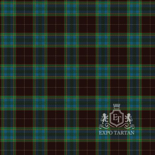 Men's Broome County Swatch showing a deep dark brown and black sett, intricately intersected by blue and green bands with fine gold lines
