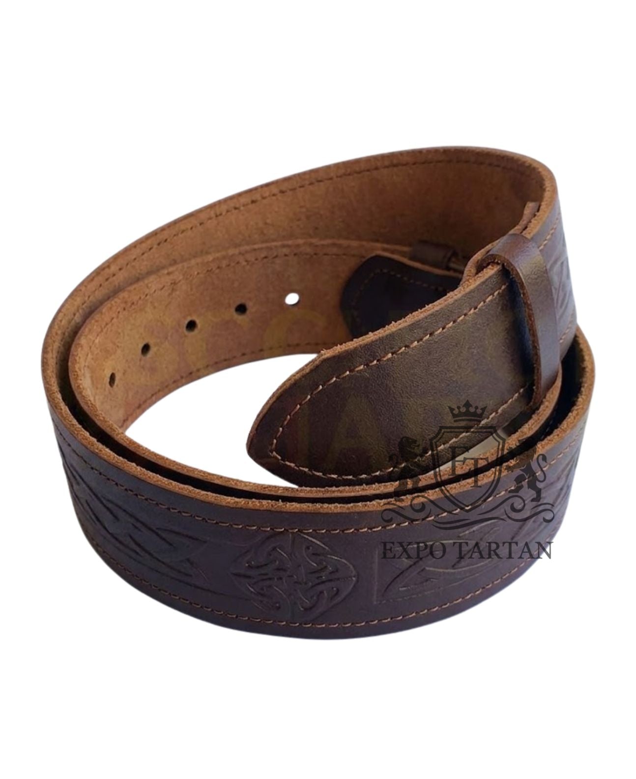 Brown Celtic Knot Embossed Leather Kilt Belt