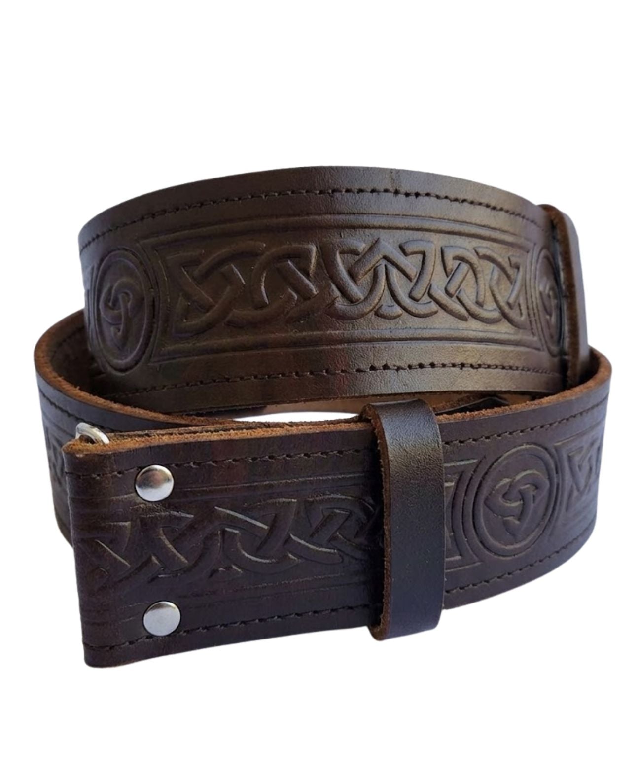 Brown Celtic Oval Embossed Leather Kilt Belt