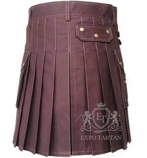 Brown Cotton Utility Kilt Khaki Thread