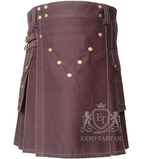 Brown Cotton Utility Kilt Khaki Thread