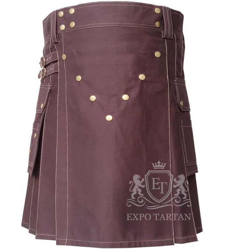 Brown Cotton Utility Kilt Khaki Thread