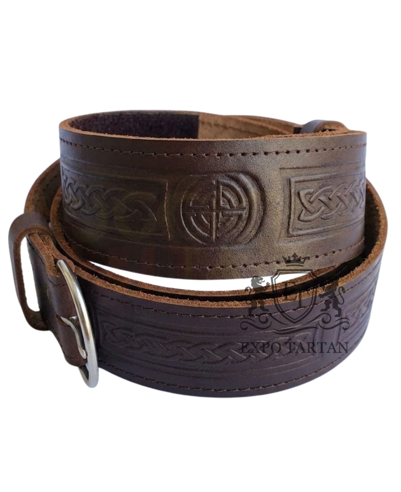 Brown Embossed Leather Kilt Belt