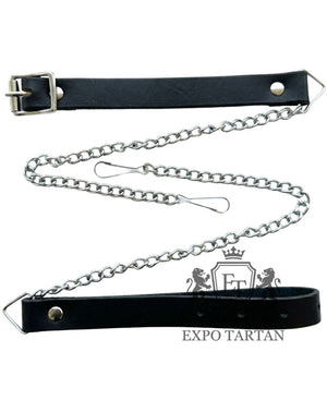 Black leather strap with metal chain and EXPO TARTAN branding on a white background