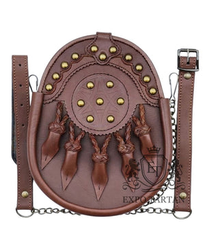 Brown Leather Kilt Sporran With Antique Finish