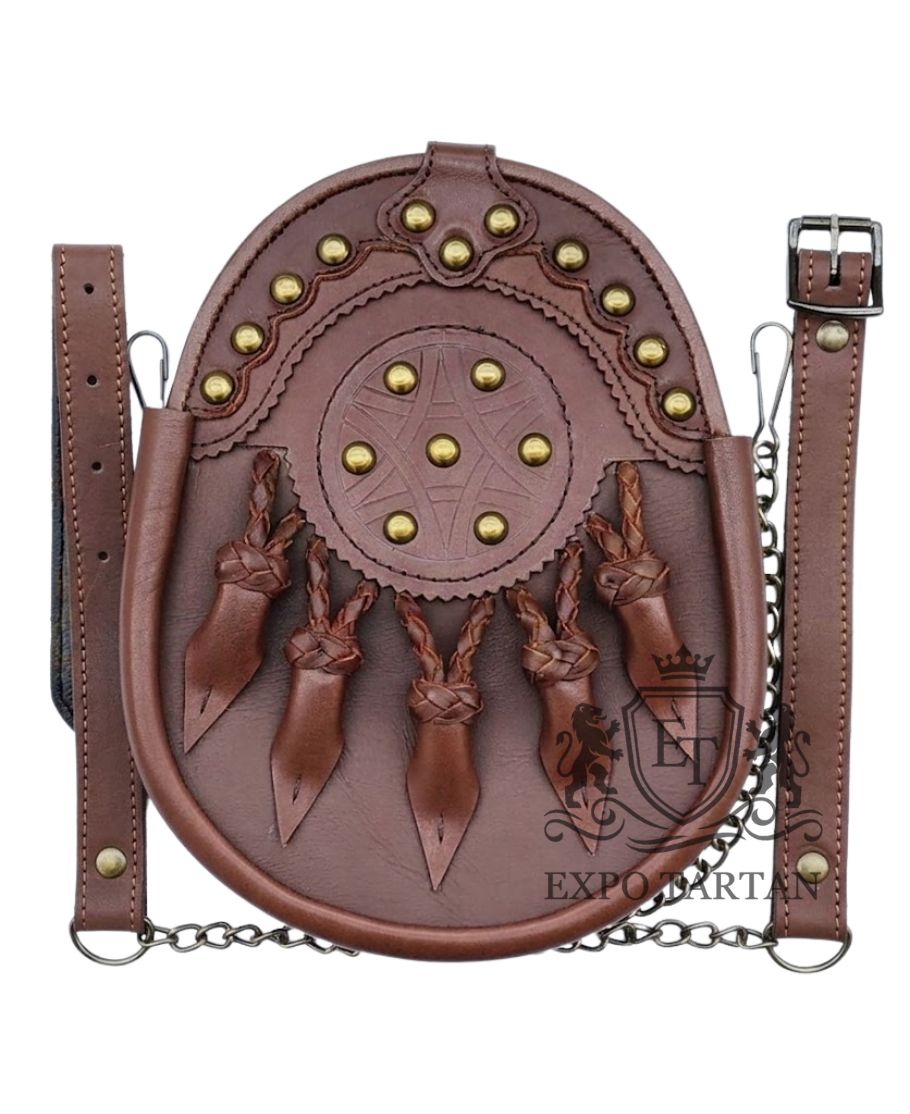 Brown Leather Kilt Sporran With Antique Finish