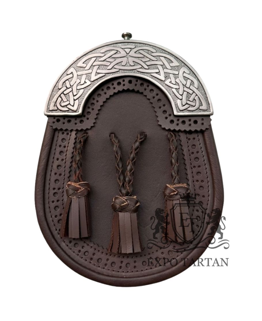 Brown Leather Sporran Antique Celtic Cantle